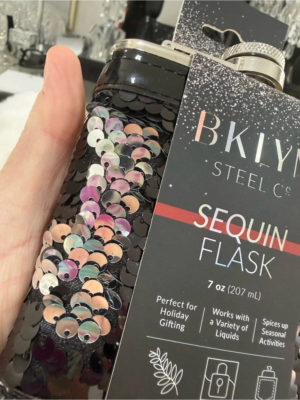 Black Sequin Flask - 7 oz